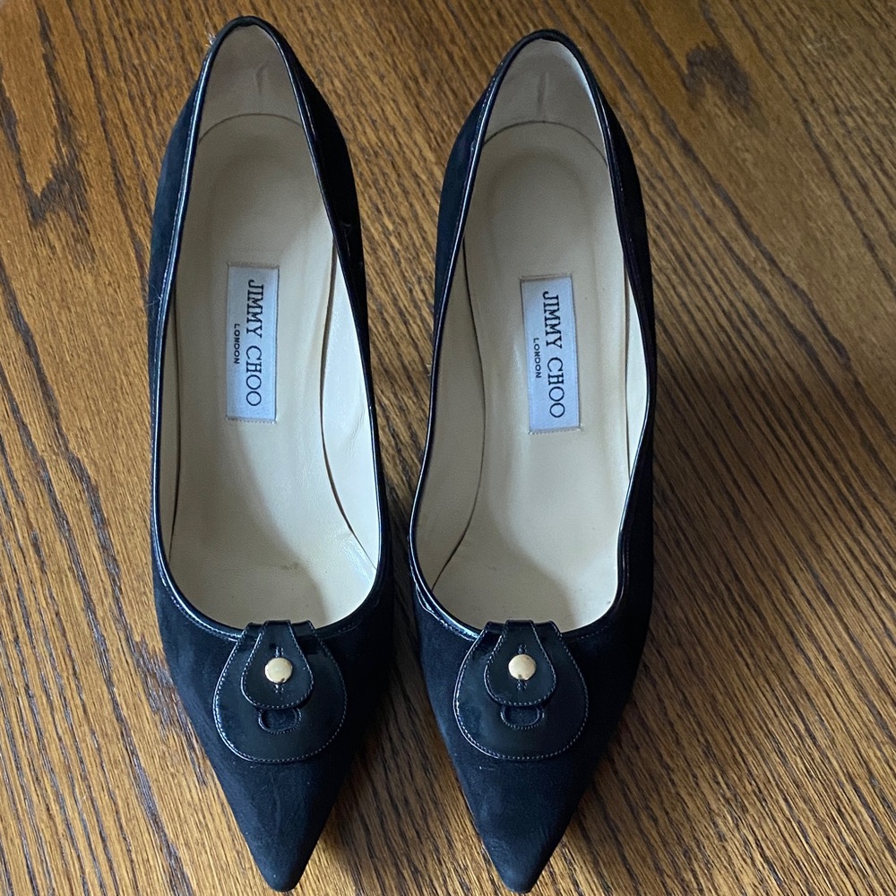 Jimmy Choo Black Suide Heels with Buckle Detail - Picture 1 of 13